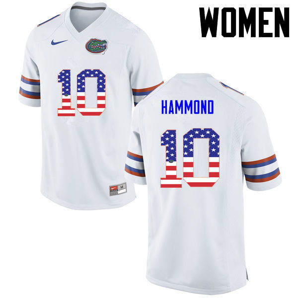 Women Florida Gators #10 Josh Hammond College Football USA Flag Fashion Jerseys-White